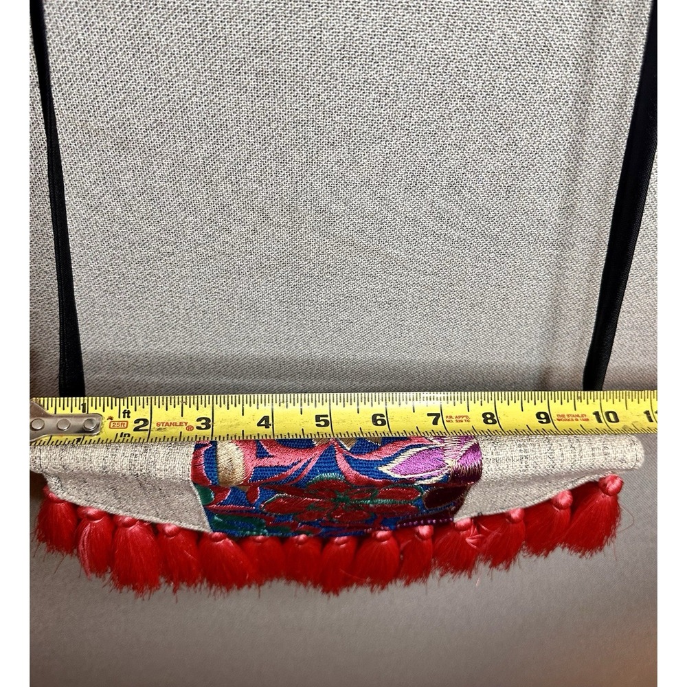 Handmade Mexican Floral Colorful Embroidered Pom Pom Clutch Purse Crossbody Bag - Picture 4 of 9